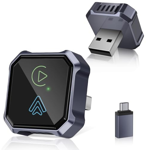 GalhanEhe 2 en 1 Carplay sans Fil pour Apple iPhone & Android Auto, Plug & Play avec USB/Typ-C, Compatible avec iPhone 6+, iOS 10+, Android 11+ et Plus, et Plus de 800 modèles de Voitures