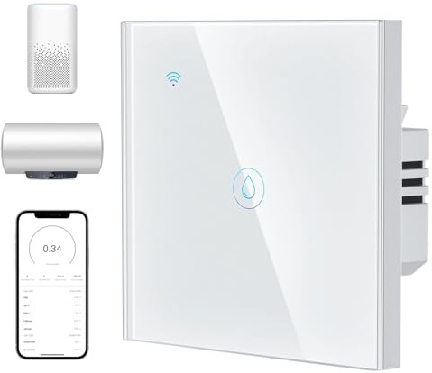 Turmegtt Smart Immersion Heater Switch, WIFI Wall Touch Boiler Switch 40A | WiFi Water Heater Timer Switches Works with Alexa Google Home and Smart Life APP, White Smart Switch with Installation Box