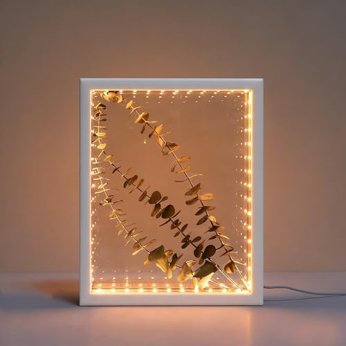 HanYun 3D Bilderrahmen Zum Befüllen mit LED, 21.5X26.5cm Bilderrahmen n tiefer 3.8cm, Objektrahmen 3D Rahmen für Objekte Bilder Blumen Erinnerungsbox für Andenken (Weiß)
