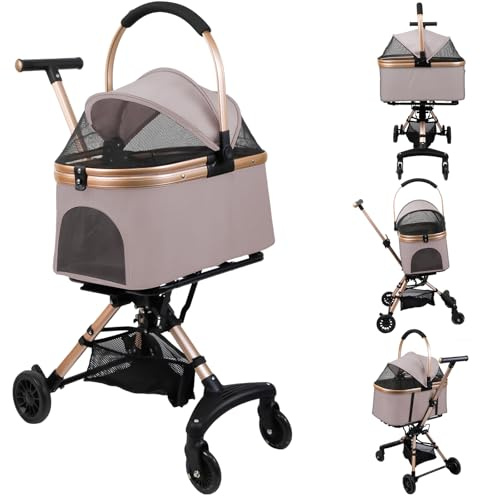 Homewell Vikbar kattvagn, hundvagn med avtagbar korg, säkerhetssele och mugghållare, resevagn, djurvagn, upp till 20 kg (rosa)