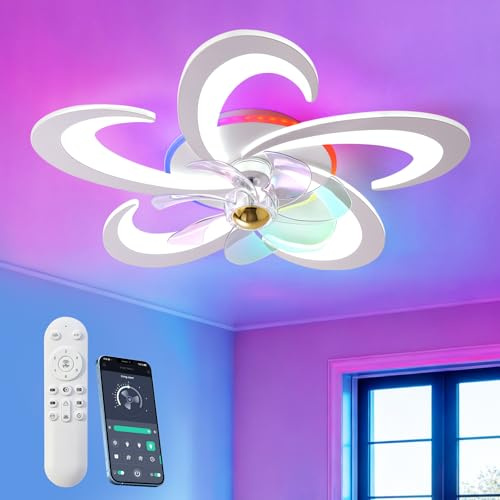XSXUDODP RGB Ventilatore da Soffitto con Luce e Telecomando, LED Dimmerabile Lampadario Ventilatore da Soffitto, 6 Velocità, Silenzioso, Reversibili