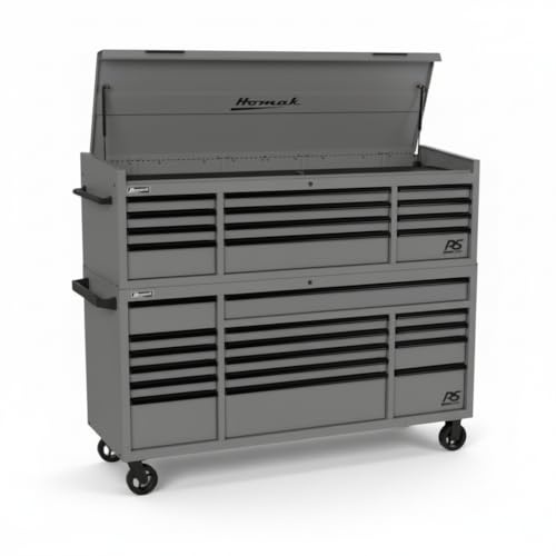 Homak 72 RS Pro Combo Rolling Hutch and top Chest (ToolChest, Grey)