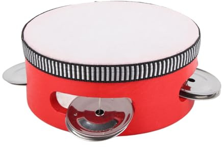 BSTCAR Hölzernes Tamburin mit Schellen, Handglockentrommel für Kinder, Pädagogisches Percussion-Musikinstrument, Baby-Musikspielzeug für Kinder ab 1 Jahr (4 Zoll Rot)