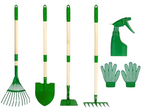 Générique Ensemble de Jardinage Enfant - Râteau et Pelle pour avec Manche en Bois - Set Jardin Enfant,Dès 3 Ans, pour garçons et Filles, pour Jardin, Cour, Parc, Plage, Sable, Sol, extérieur