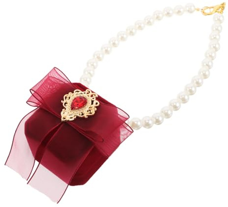 Alipis Dog Collar Ring Box with Slight Elasticity and Lightweight Comfort, Elegant Polyester and Simulated Pearl Pet Necklace for Wedding Photography and Proposal Engagement Accessories