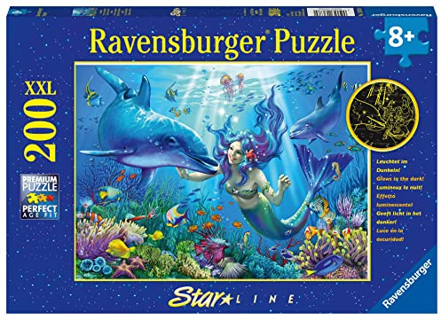 Ravensburger barnpussel - 13678 Glödande undervattensparadis - undervattensvärld ljuspussel för barn från 8 år och uppåt, med 200 bitar i XXL-format, lyser i mörkret