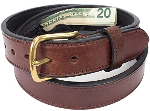 Hidden Money Pocket Travel Leather Belt (Size 46, Brown)