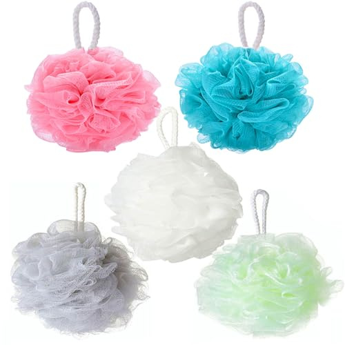 YUEMING Bain Douche Éponge, Paquet de 5 Éponge Loofah Bain de Mousse Loofahs Brosse À Nettoyer pour Femmes Hommes Exfolier La Peau Nettoyer La Peau Apaisante