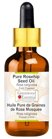 Greenwood Essential Olio di semi di rosa canina naturale (rosa rubiginosa) con contagocce in vetro pressato a freddo, 50 ml