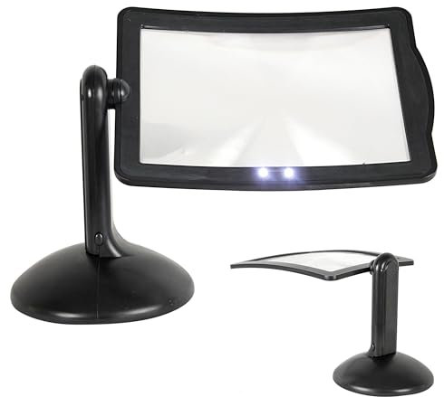 FISHTEC Grande lente d'ingrandimento da lettura a LED a 360°, mani libere su supporto, lente rotante, ingrandimento 3x, 2 LED, per lettura, manicure, piccoli lavori, cucito, francobolli e banconote,