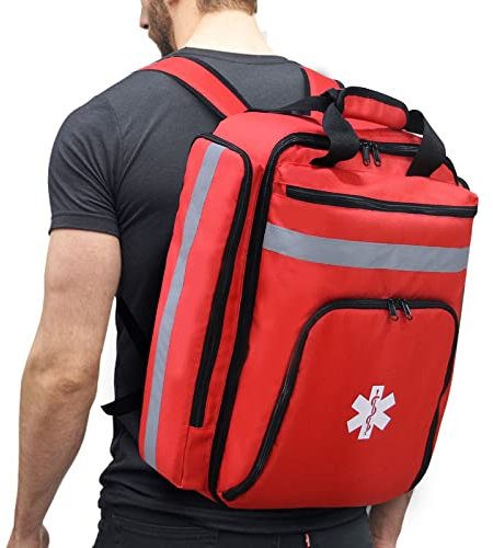 Yabcany Medizinischer Notfall-Rucksack, Erste-Hilfe-Tasche, leer, Ersthelfer-Traumatasche mit reflektierender, großer Kapazität, medizinischer Rucksack, Rot/Ausflug, einfarbig (Getaway Solids