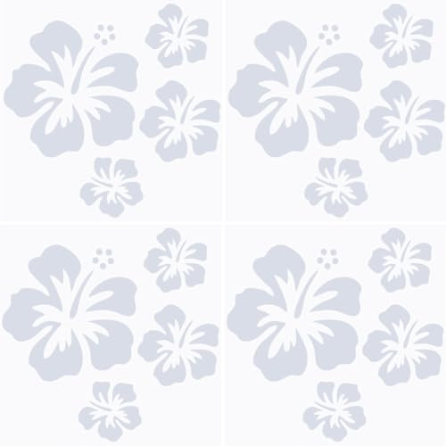 GORGECRAFT 4 Blatt Hibiskusblüten-Autoaufkleber Silber Hawaiianische Aufkleber Und Abziehbilder Reflektierende Aufkleber Wasserfestes Vinyl Automobil-Außendekoration Für SUV LKW Motorrad Türen Wand