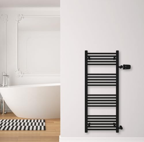 SHV Badheizkörper Andromeda Seitenanschluss schwarz matt | Heizkörper für Badezimmer, Handtuchhalter für Wand im Bad, Handtuchheizkörper, hochwertiger Handtuchtrockner (500x1200 (Anschluss 900) mm)