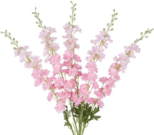INSUNSIX Blush Flowers Artificial Delphinium Flowers 5PCS Pink Silk Larkspur Artificial Flowers Long Stem 33.86 for Pink Wedding Centerpieces Faux Flowers for Home Decor Indoor (Blush)