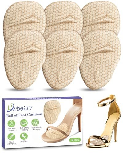 3 Pairs Metatarsal Pads Ball of Foot Cushions for Heels, High Heel Comfort Pads Shoes Inserts for Women Heel to Stop Feet from Sliding Forward, Feet Pain Relief and Shock Absorb