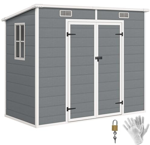 Outsunny Abri de Jardin 2,54 m² cabane de Jardin extérieur 2,4 x 1,3 m cabanon Rangement Outils avec Fondation, fenêtre, Portes verrouillables et 2 aérations, abri à Outils en Aluminium et PP, Gris