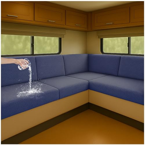 NNSMUN Housses de siège extensibles pour rembourrage de caravane - Imperméable et antidérapante - Avec cordon de serrage - Pour camping-car, caravane, intérieur - Bleu marine - L 95-130 cm, l 40-65 cm