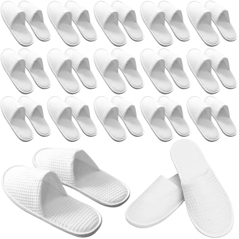 Defresit 15 Pairs of Hotel Slippers, Waffle Closed Toe,Disposable Deluxe Closed Toe Spa Slippers, Flat White House Shoes Washable and Foldable for Spa, Party Guest and Travel