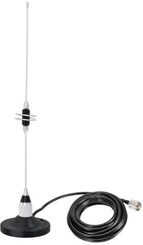 Bingfu Antenna VHF UHF Veicolare Auto Radio Mobile Doppia Banda 136-174 & 400-460 MHz, 39 cm, Base Magnetica, Connettore PL259, Cavo 5 m per Ricetrasmittente e Dispositivo di Comunicazione Amatoriale​