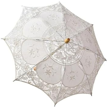 WUZIA Lace Parasol Umbrella for Wedding Decoration 43cm Cotton Lace Embroidery Sun Umbrella with Handle Beige Bridal Photo Prop(beige-43cm)