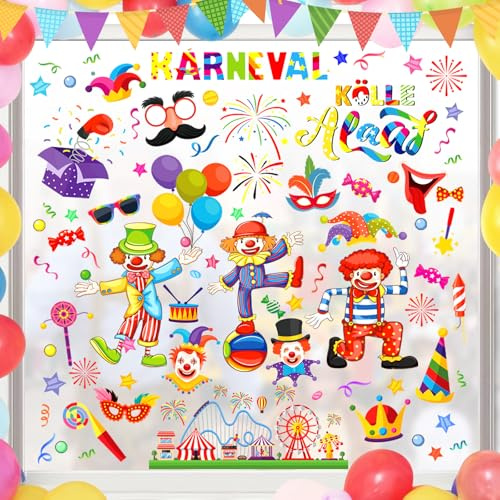 CHIHOLEN 9 fogli di immagini per finestre di carnevale, autoadesive, per finestre di pagliaccio, statiche, riutilizzabili, per carnevale, feste di carnevale, decorazione (A)