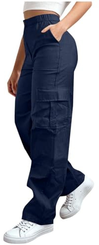 Zeiayuas Womens Cargo Trousers High Waist Hiking Walking Combat Pants Ladies Cotton Stretchy Straight Leg Casual Pants with Multi Pockets Ladies Casual Jogging Work Trousers