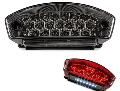 Germany Motorsports LED Motorrad Rücklicht mit Bremslicht, 15 LEDs, 12V, Universal, Kennzeichenbeleuchtung mit 6 LEDs, E24 E-geprüft