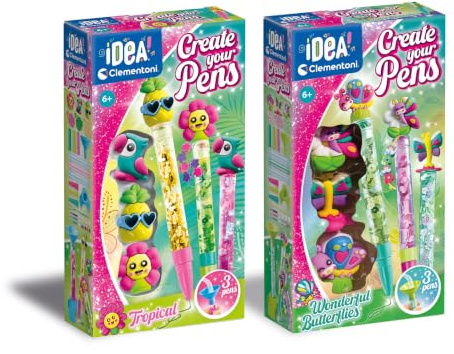 Clementoni Idea Create Your Pens Set 6 Penne Tropical e Butterflies, 83217