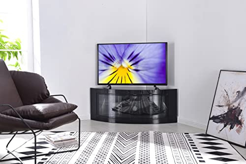 Centurion Supports PANGEA Gloss Black Beam-Thru Curved Tru-Corner 32”-55” TV Cabinet