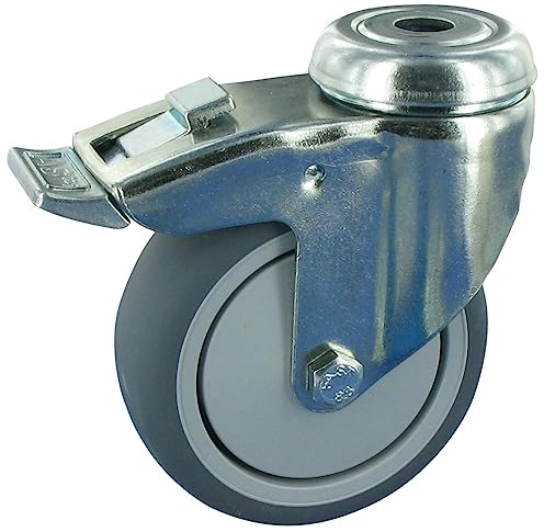 Rollentechnik Apparaterolle Lenkrolle mit Feststeller Rad Thermoplastischer Gummi 125x30 mit Kugellager & Rückenloch Bauhöhe 159mm Tragfähigkeit 100 kg