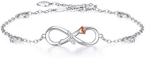 BlingGem Damen Fußkettchen 925 Sterling Silber Zirkonia Infinity Herz Fußkettchen Frauen Geburtstag Jahrestag Hochzeit Schmuck Geschenk (D-rose)