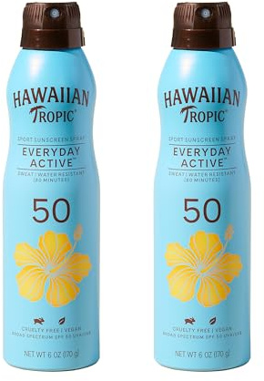 Hawaiian Tropic Everyday Active Spray Sunscreen SPF 50 | Body Sunscreen Spray SPF 50, Sunblock, Oxybenzone Free, 6oz each Twin Pack