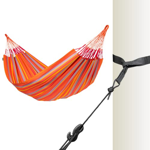 LA SIESTA® - Brisa - Kingsize + Baum- & Pfosten-Befestigung Hängematte, handgefertigt in Kolumbien, mit 180 cm Breite für entspannte Momente drinnen und draußen. (Toucan)
