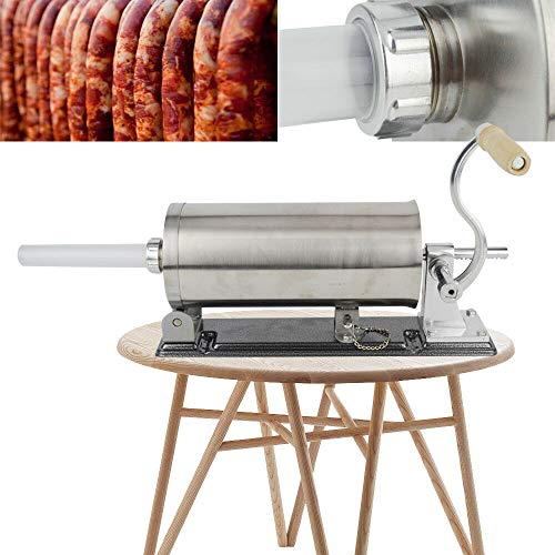 Berkalash 5LBS Wurstfüller, Horizontale Küche Aluminium Wurstfüllmaschine, Wurstspritze+4 Füllrohre Ø17-29mm, Handkurbel