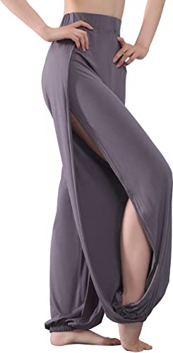 Hoerev Damen weichen Schlitz Bein Hose Harem Dance Yoga Pilates Hose,Dunkel Grau,L
