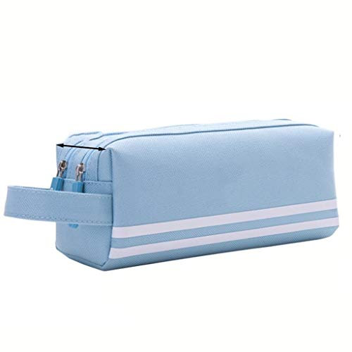 Mäppchen Große Kapazität Mäppchen Zipper Solid Color Canvas Bleistift Tasche Studentenschulbedarf Stationery Aufbewahrungstasche (Color : Light Blue)