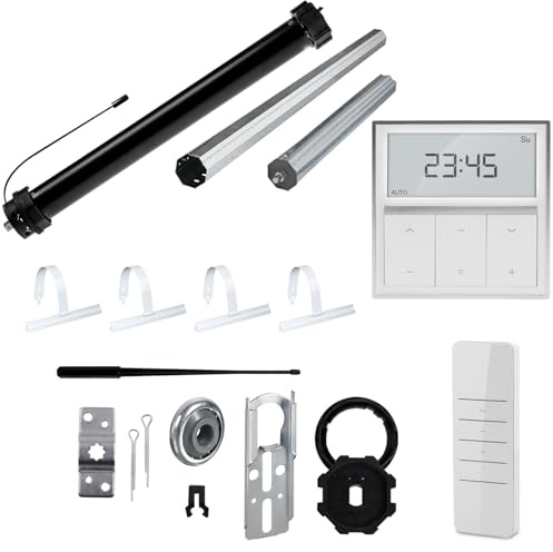 NOBILY Rolladen-Komplett-Set f. 60mm Achtkantwelle Mechanischer Funk Maxi-Rolladenmotor 20Nm + Rolladen Wandsender + Mechanik-Set, Gesamtlänge bis 1,50 Meter