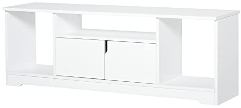 HOMCOM TV-Ständer, TV Schrank, TV-Kommode, Moderner Fernsehtisch mit Schrank und Offene Regale, Spanplatte, Weiß, 120 x 30 x 41cm