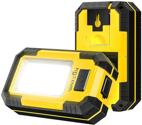 WARSUN 2 Gelb Tragbares, wiederaufladbares LED-Arbeitsleuchte, magnetischer Sockel und Aufhängehaken, 30 W, 1200 Lumen, superhell, 5000 K, für Autoreparatur, Camping, Wandern, Rucksackreisen