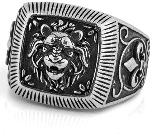 Akitsune Rex Ring | König Löwe Ring Herren Edelstahl Designer Silber - US 9