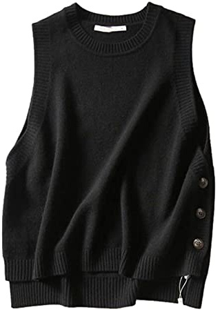HangNiFang Women's Round Neck Sleeveless Pullover Ribbed Knit Sweater Vest Top (0199-Black-M)