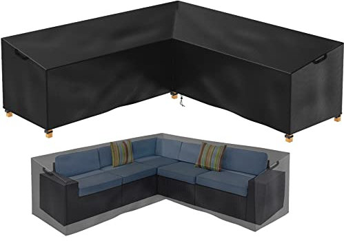 Nomiou Housse de jardin en V, Imperméable, Noir, Tissu Oxford 600D, PVC, Sangles élastiques, Sangles réglables avec boucles, 254 x 254 x 80 cm, Protection pour Canapé Extérieur en Forme de V