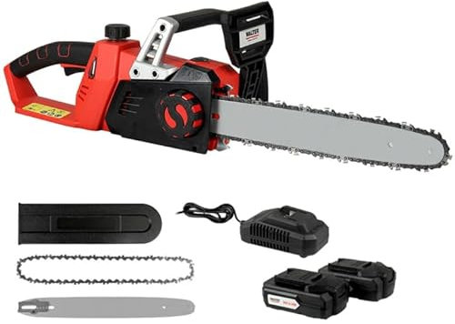 WALTER Li-Ion Akku-Kettensäge 40 V, kompakt und kraftvoll, ideal für den Heimgebrauch geeignet, Kettengeschwindigkeit 8,5 m/s, Schnittlänge 345 mm, Schwertlänge 355 mm, inkl. 2 Akkus und Ladegerät