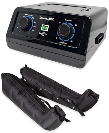 Dinamicamed® Premium 4.0 Pressoterapia Linfodrenaggio Professionale Manuale Compact, Pressoterapia per Casa, Massaggio Linfodrenante a 4 Camere d'Aria con Gambali XL