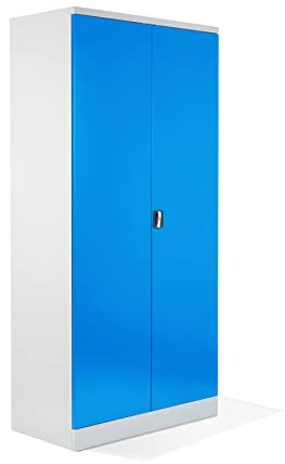 Schrank & Stuhl Aktenschrank Büroschrank Stahlschrank Flügeltürschrank mit 4 höhenverstellbaren Fachböden, 195x92x42 cm, Grau/Lichtblau