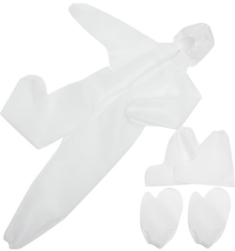 VALICLUD Tuta usa e getta per bambini con polsini elastici, caviglie e cappuccio, non poroso anti-polvere tuta per ventilazione bianca, con guanto e copriscarpe