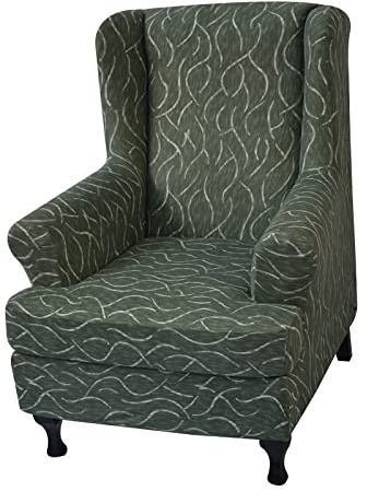 Lukery Ohrensessel Bezug 2 Teilig, Ohrensessel Überzug Stretch Ohrensessel Überwurf mit Armlehnen Husse für Ohrensessel Sesselbezug Elastisch Waschbarer Sesselschoner (One Size,Dunkelgrün)