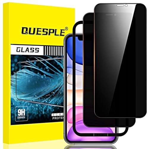 QUESPLE 2 Pezzi Privacy Pellicola Protettiva per iPhone 11/XR 6,1 Pollici, (Vetro Privacy) Anti Spy in Vetro Temperato con Strumenti di Installazione, Durezza 9H, Ultra Resistente