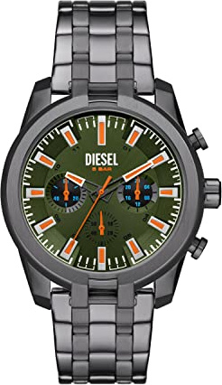 Diesel Chronograph-Uhr für alle Geschlechter, 43 mm, geteilter Quarz, Edelstahl, schwarz/weiß, Einheitsgröße, Split Chronograph Edelstahl Uhr - DZ4624