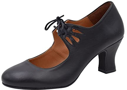 PASARELA - Zapatos de Baile Flamenco Napa Soft con Cordones para Mujer Sintético Mujer Color: Negro Talla: 39